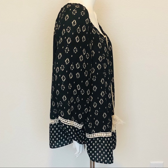 Sami & Jo Black & Cream Boho Peasant Blouse Top - Picture 3 of 8